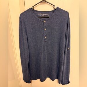 Men's Mizzen + Main Shirt Blue Solid Henley LS Round Neck L USA Cotton Preppy